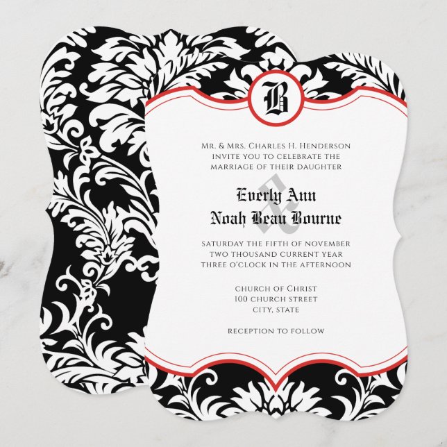 Invitation Moyen Age Renaissance Damask Red Accents Mariage (Devant / Derrière)