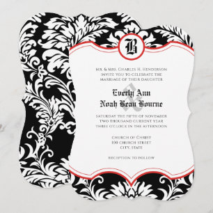 Invitation Moyen Age Renaissance Damask Red Accents Mariage