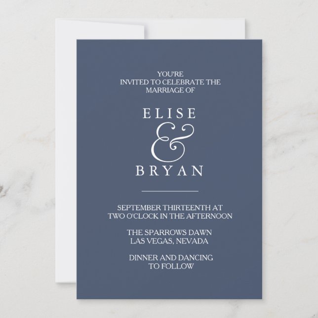 Invitation Moyen Phillipsbury Bleu Simple mariage moderne (Devant)