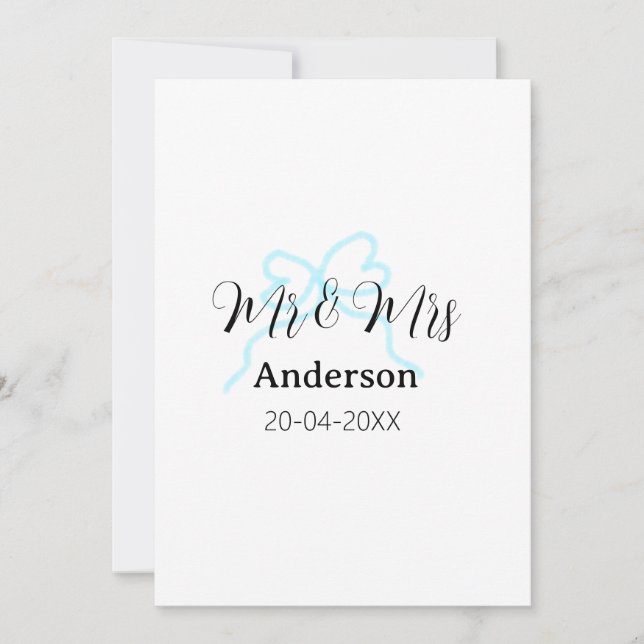 Invitation Mr & Mrs add family name date year wedding bow (Devant)