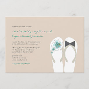 Invitation Mr & Mrs Blue Hibiscus Flip Flops Plage Mariage