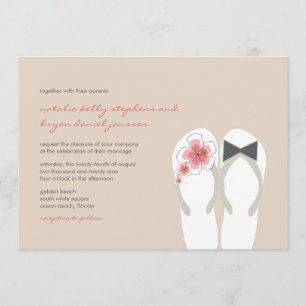 Invitation Mr & Mrs Pink Hibiscus Flip Flops Plage Mariage