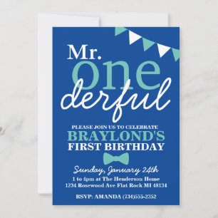 Invitation Mr Onederful 1er Anniversaire Couleurs Modifiables