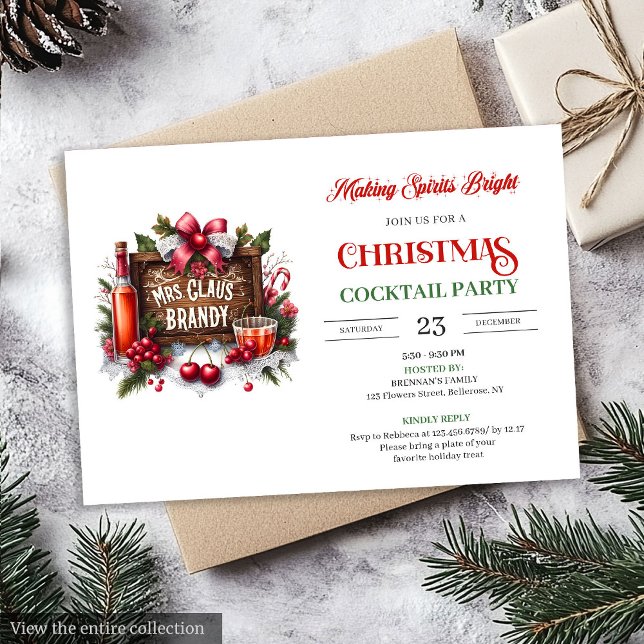 Invitation Mrs. Claus Brandy Holiday Cocktails Party (Office style printable festive cocktails party invitation

)