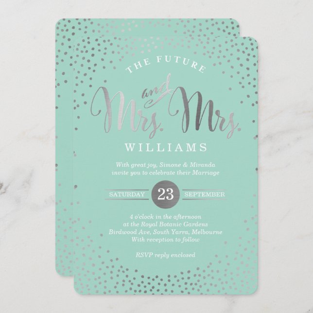 Invitation MRS & MRS STYLISH MARIAGE confetti ment argent (Devant / Derrière)