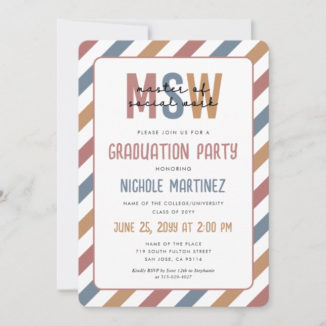 Invitation MSW Master of Social Work Graduation Retro (Devant)