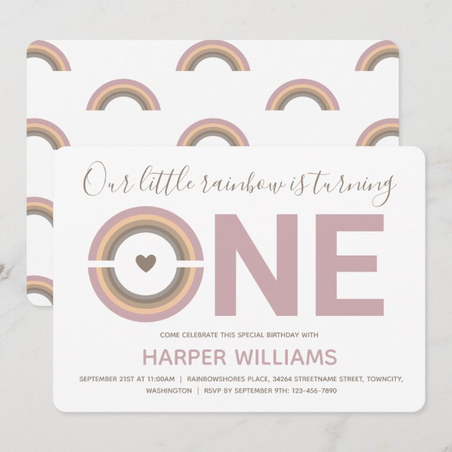 Invitation Muet Rainbow Baby 1er anniversaire (Devant / Derrière)