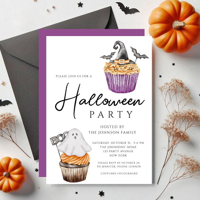 Invitation Muffins Mignons et Effrayants Soirée Halloween (Cute Spooky Muffins Halloween Party Invitation)