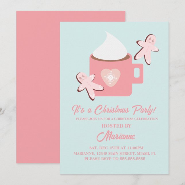Invitation Mug Chocolat Chaud pour Soirée de Noël Pain d'Épic (Devant / Derrière)