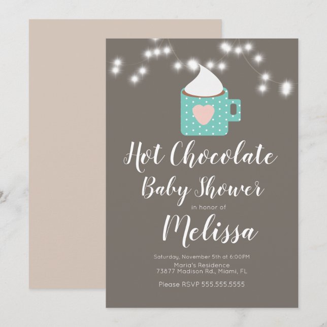 Invitation Mug de chocolat chaud de camping mignon Baby Showe (Devant / Derrière)