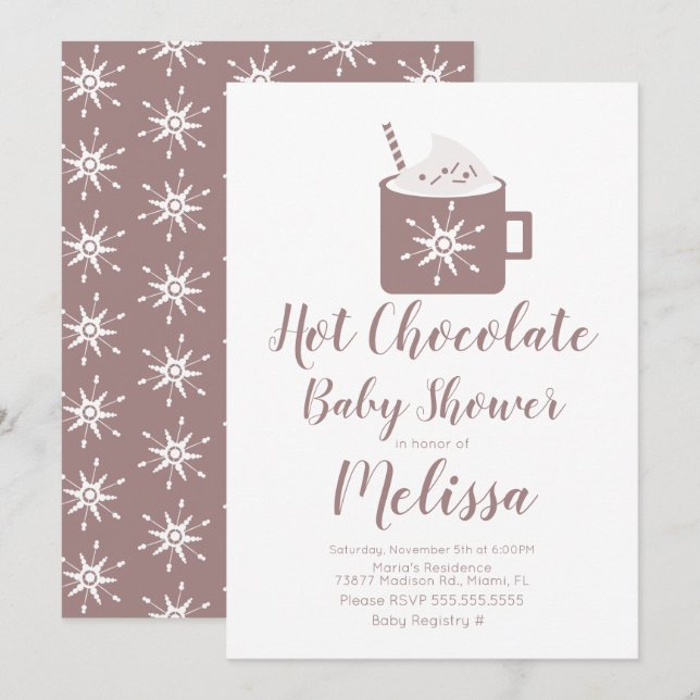 Invitation Mug de feu de camp au chocolat chaud mignon Baby S (Devant / Derrière)