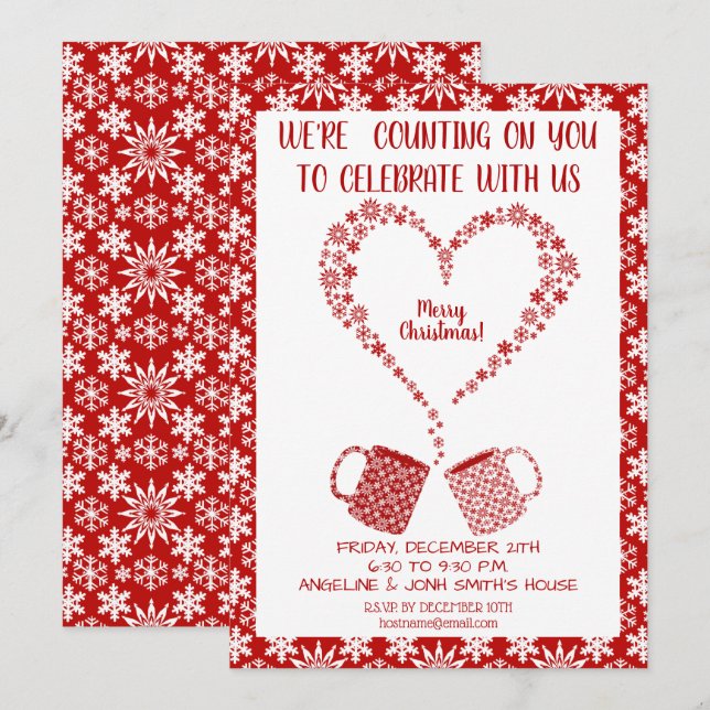 Invitation Mug de flocon rouge de Noël Personnaliser (Devant / Derrière)