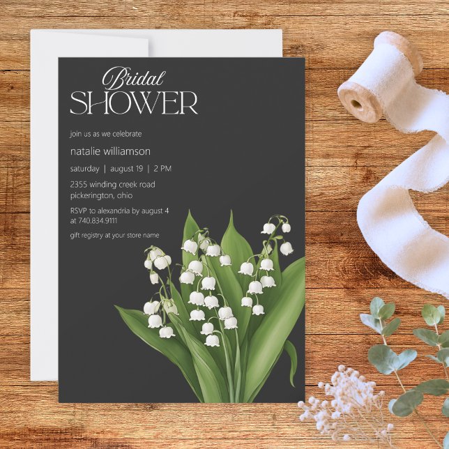 Invitation Muguet du Val sur une douche de mariée noire (Créateur téléchargé)