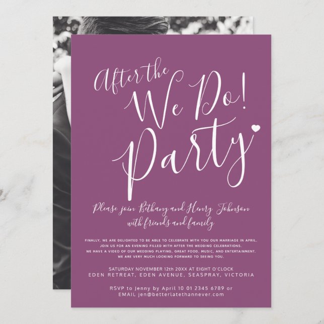 Invitation Mulberry blanc après que nous faisons mariage aprè (Devant / Derrière)