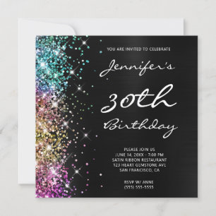 Invitation Multi Paillettes Noir Ombré Feuille 30e Anniversai