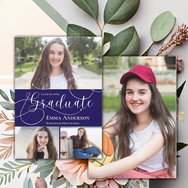 Invitation Multi Photo 2025 Grad Blue Grad Graduation Faire-p (Multi Photo 2025 Grad Blue Graduation Announcement)