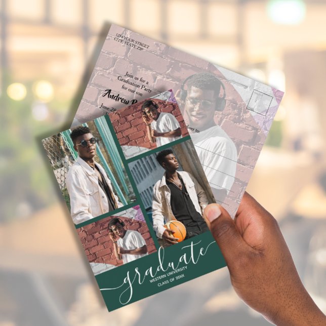 Invitation Multi Photo Dark Green Graduation Party (Créateur téléchargé)