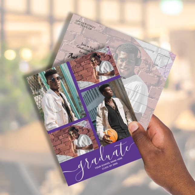 Invitation Multi Photo Purple Graduation Party (Créateur téléchargé)