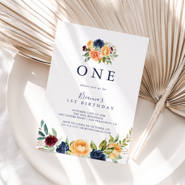 Invitation Multicolor Elégant Floral Fête de premier annivers (Créateur téléchargé)