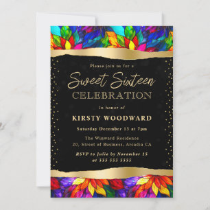 Invitation Multicolor et or en verre satiné Sweet 16