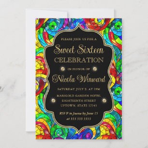 Invitation Multicolor et or en verre satiné Sweet 16