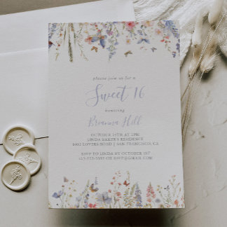 Invitation Multicolor Fleur sauvage Sweet 16 fête d'anniversa