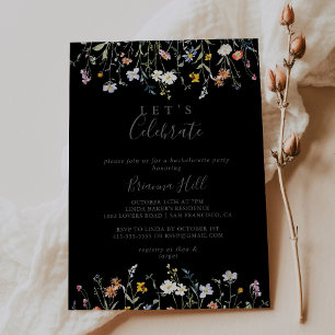 Invitation Multicolor sauvage Floral Black Fêtons la fête