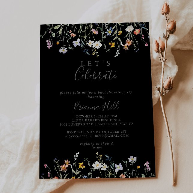 Invitation Multicolor sauvage Floral Black Fêtons la fête (Créateur téléchargé)
