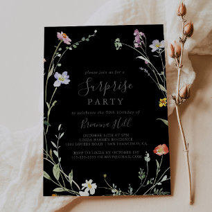 Invitation Multicolor sauvage Floral Black Surprise Party