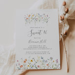 Invitation Multicolor sauvage Floral Sweet 16 Anniversaire<br><div class="desc">Cette invitation à fêtes de 16 ans aux fleurs multicolores et sauvages est parfaite pour un anniversaire moderne. Le design est composé de fleurs élégantes rose aquarelle,  rousse,  violette,  marine et blanche avec des feuilles vert émeraude.</div>