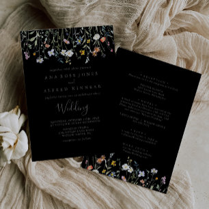 Invitation Multicolor sauvage noir avant et Mariage arrière