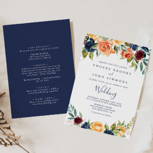 Invitation Multicolore Élégant Floral Avant & Mariage arrière