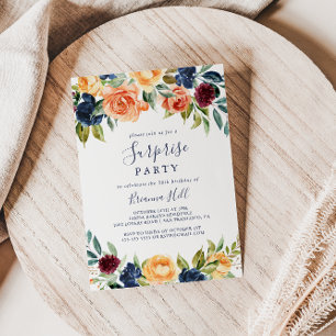 Invitation Multicolore Élégant Floral Surprise Party