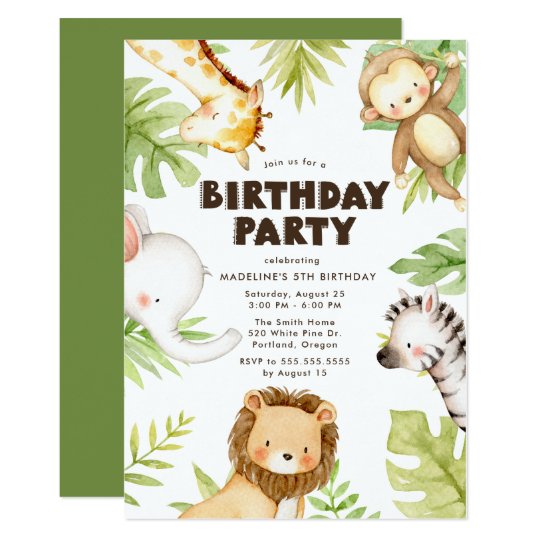 Invitation Multicolore Jungle Et Animaux De Safari Zazzle Fr