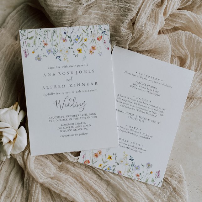 Invitation Multicolore sauvage Mariage avant et arrière (Créateur téléchargé)