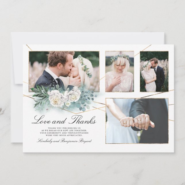 Invitation Multiples photos de Mariage Love and Thanks Photo (Devant)