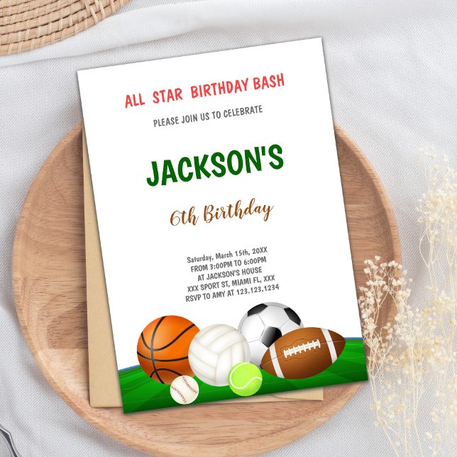 Invitation multisport pour garçons (All Star Bash Sports Birthday Invitations)
