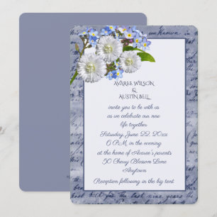 Invitation Mums blancs et Forget-Me-Nots bleus Cadre vintage