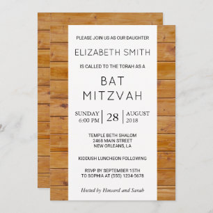 Invitation Mur de grange, Bois, Bat mitzvah rustique