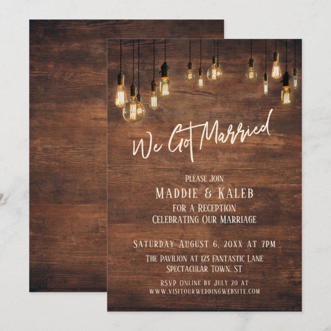 Invitation Mur en bois marron avec éclairages Edison, Nous no (Devant / Derrière)