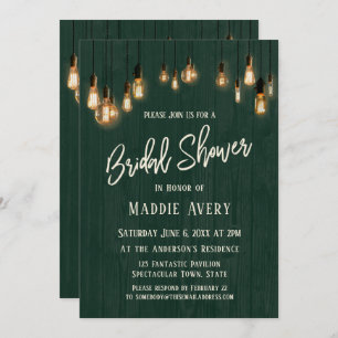 Invitation Mur en bois vert avec Fête des mariées Edison Lumi