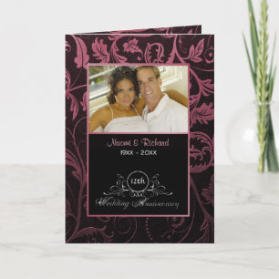 Invitation Mûre et framboise damassé 12e anniversaire de mari