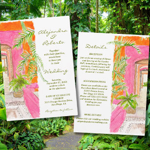 Invitation Murs rose tropicale et Mariage d'art de la cour de