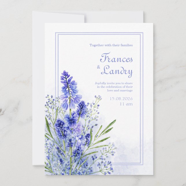 Invitation Muscari botanique à l'aquarelle bleu pervenche cad (Devant)