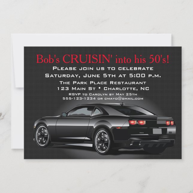 Invitation Muscle Car Mens Fête d'anniversaire adulte (Devant)
