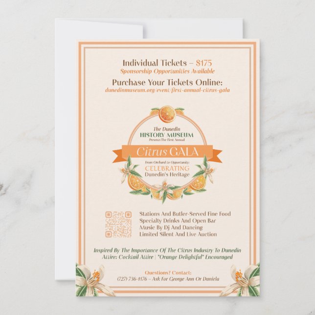 Invitation Musée d'histoire de Dunedin 2025 Gala Citrus (Dos)