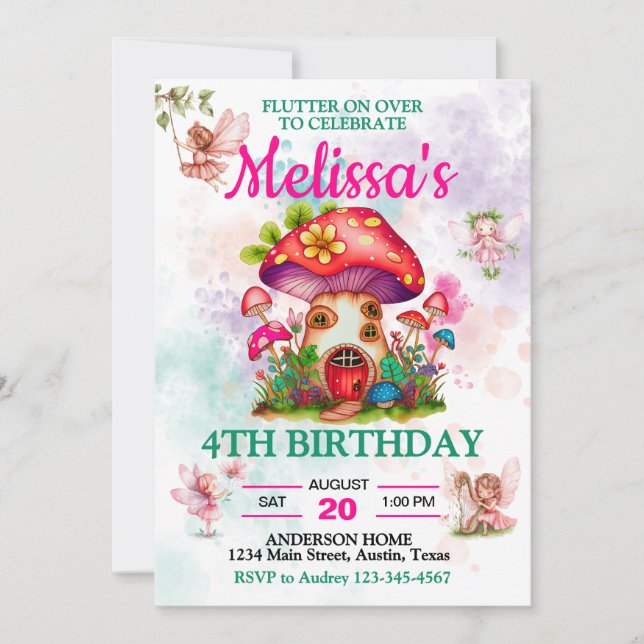 Invitation Mushroom House et Flying Fairy (Devant)