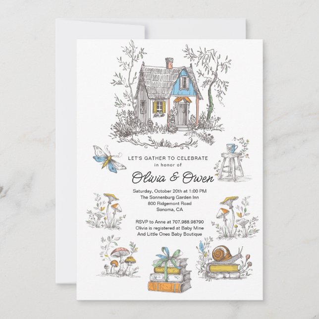 Invitation Mushroom Woodland Baby Shower (Devant)