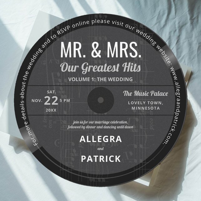 Invitation Music Greatest Hits Retro Vintage Black Mariage (music wedding invitation vinyl record vintage retro mr mrs greatest hits fall black white)