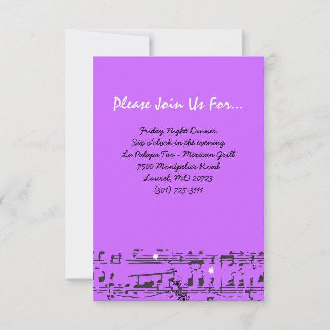 Invitation Music Notes Stars Bat mitzvah Party Reception Card (Devant)
